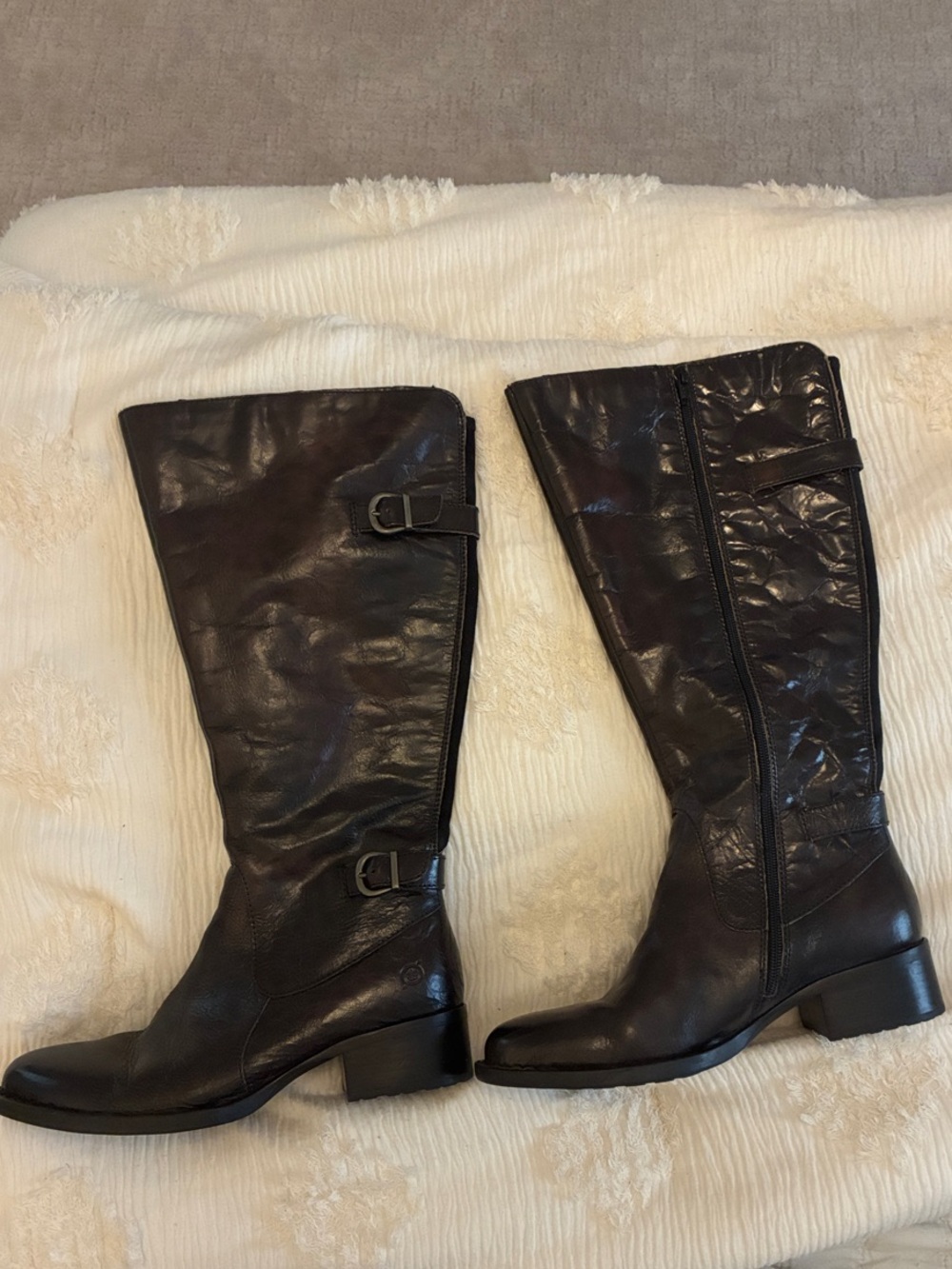 Born Women's Tall Black Leather Riding Boots with Buckle Detail